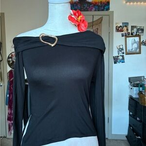 Black Off-Shoulder Top with Gold Accent